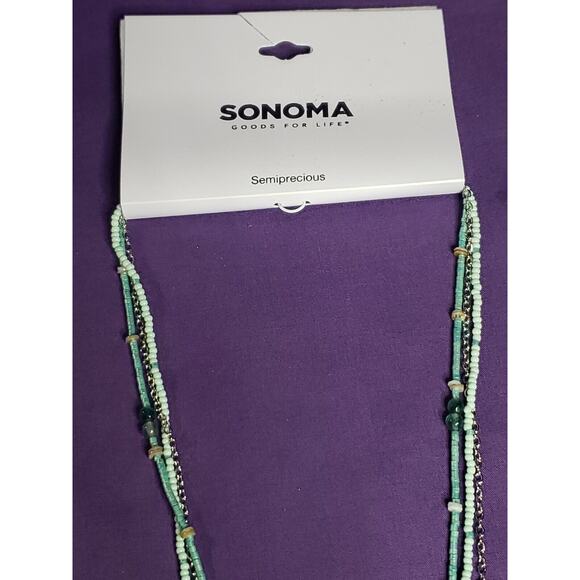 Sonoma Semiprecious Three Layer Green Seed Bead Necklace, Silver Tone, NWT - Picture 4 of 6